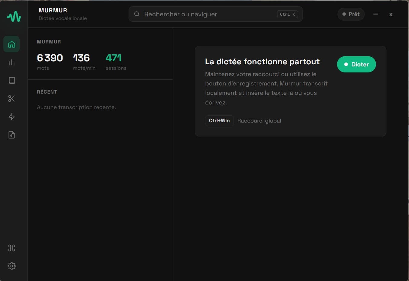 Screenshot - Murmur app in action - Fast dictation with a keyboard shortcut